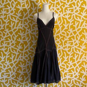 Armani Exchange Black Slip Dress with flared skirt and seam detail - Small (4)